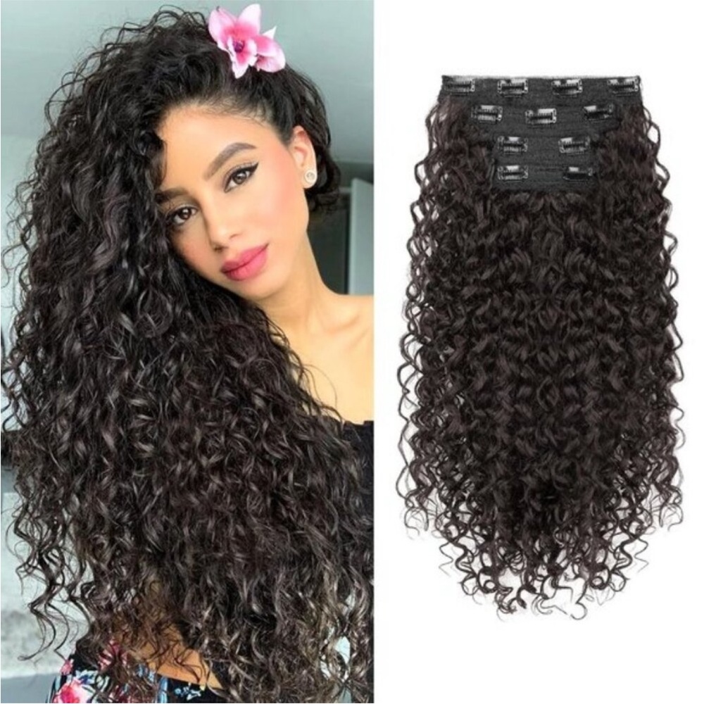 4PC 20" Dark Chocolate Brown Pure Protein Silk Curly Hair Clip-in Hair Extension